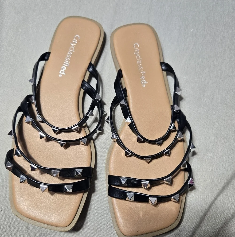 CityClassified Strappy Studded Sandals Flat Size 7